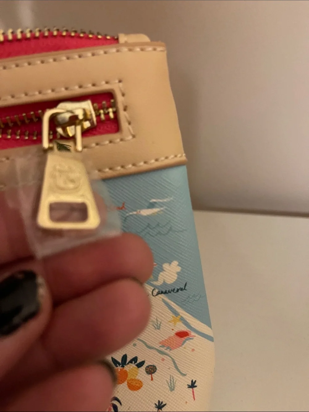 Spartina 449 Florida Map Zip Clutch in Pink and Cream with Aqua Accents